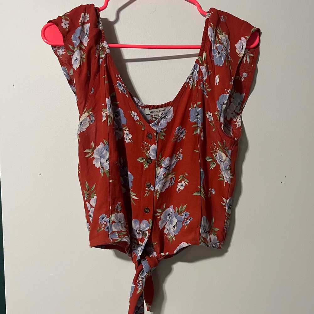 American Eagle front tie crop blouse
